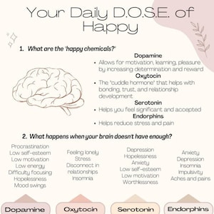 Dose of Happy Mental Health Handout for Therapy, DOSE Neurotransmitters, Counselors, Group and Individual, Depression and Anxiety Worksheet