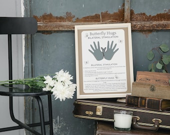 Butterfly Hugs Bilateral Stimulation Soothing Coping Skill Poster Handout Mental Health Counseling Calming Corner Self-Regulation EMDR Tool