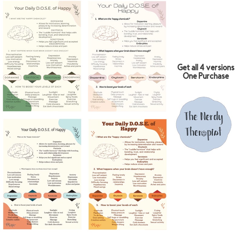 Dose of Happy Mental Health Handout for Therapy, DOSE Neurotransmitters ...