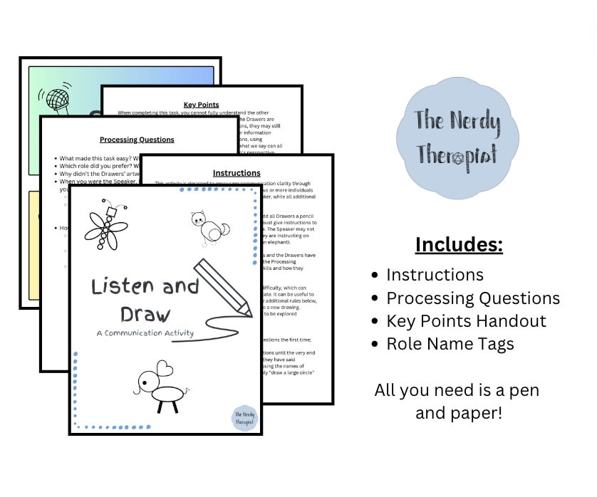 Listen and Draw Communication Activity for Families Kids and