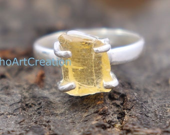 Natural Raw Citrine Ring, Citrine Silver Ring, 925 Sterling Silver Ring, Raw Stone Ring, Rough Gemstone Ring, November Birthstone Women Ring