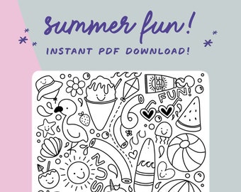 Doodle Coloring Page - Instant Download - Summer Fun Theme