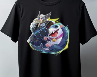 Marvel Rivals Jeff The Land Shark And Thor, Marvel Shark Unisex Graphic Vintage-style T-Shirt