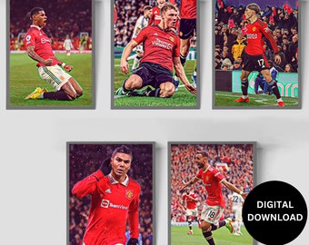 Grafiki zawodników Manchesteru United: Hojlund, Rashford, Garnacho (pobieranie cyfrowe)