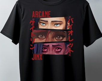 Arcane Jinx, Vi & Caitlyn Unisex Graphic Vintage-style T-Shirt