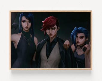 Arcane Poster, Vi, Jinx And Caitlyn Wall Art, League Of Legends Art, High Quality Print, Arcane Series Gift