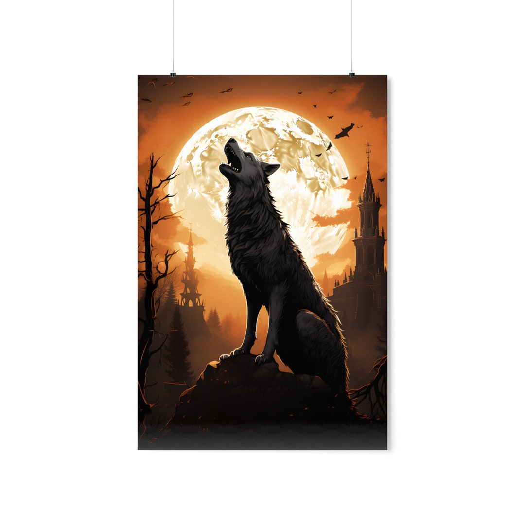 Wolf Howling at the Moon on Premium Matte Vertical Poster Great for ...