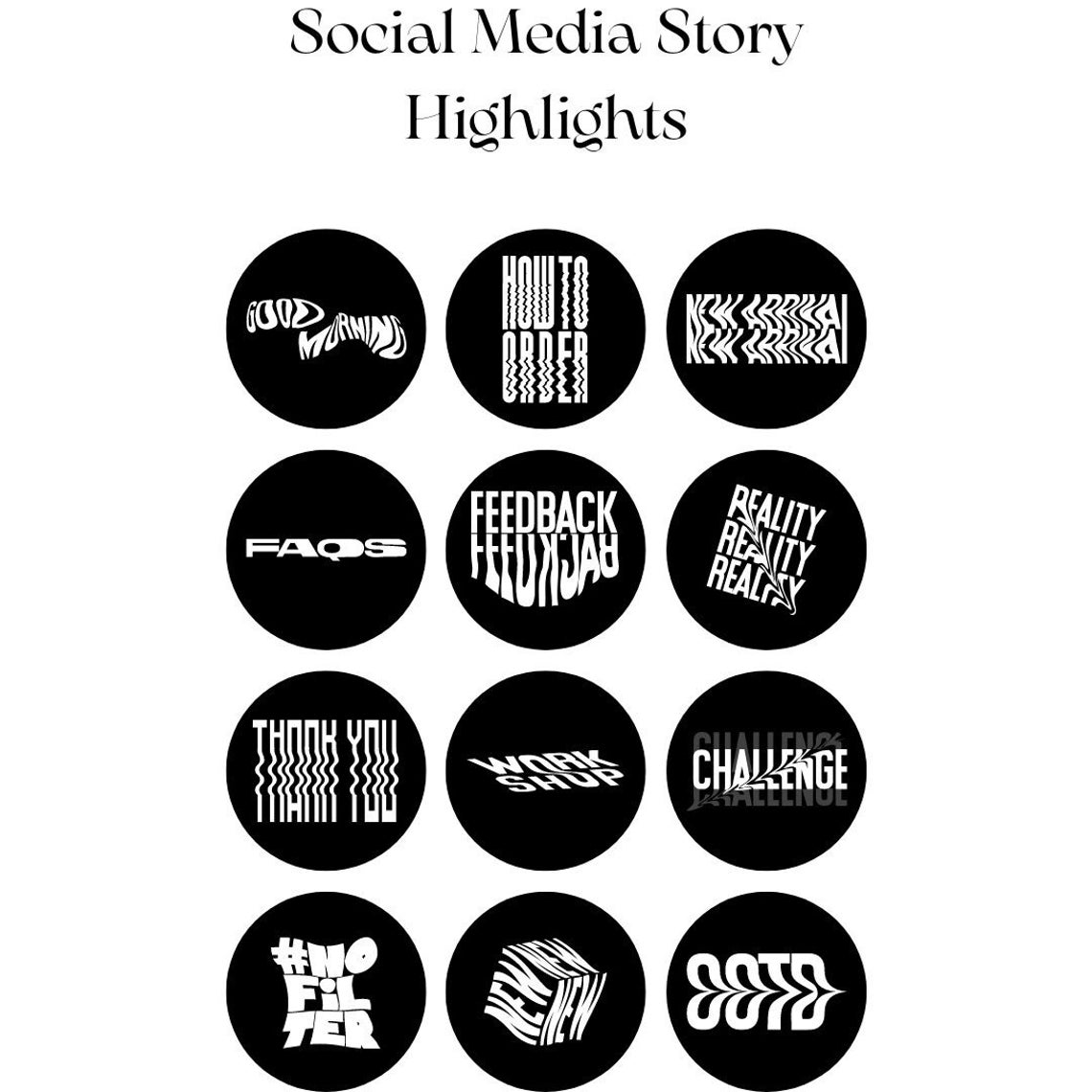 Black and White Instagram Highlights Cover Modern Style Etsy