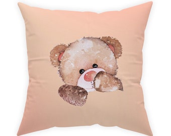 Aesthetic Teddy Bear Broadcloth accent Pillow cute throw pillow kawaii home decor gift for girlfriend nursery decor