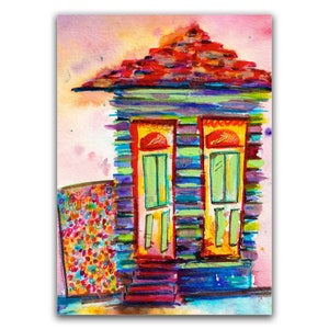 Art Print - NOLA House 1 (Giclée Fine Art Print) New Orleans artwork illustration shotgun home whimsical wall decor crescent city home