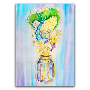 Art Print - Magical Nights (Giclée Fine Art Print) Whimsical Love Tree Artwork Children&#39;s book illustration