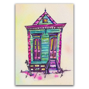 Art Print - NOLA House 3 (Giclée Fine Art Print) New Orleans artwork illustration shotgun home whimsical wall decor crescent city home