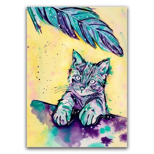 Art Print - Willow Tree (Giclée Fine Art Print) cat lover artwork illustration watercolor ink tabby feline pet portrait whimsical home decor