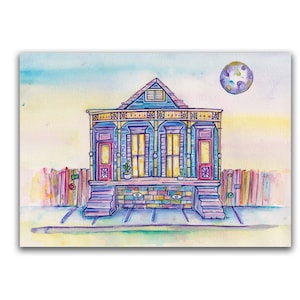 Art Print - NOLA House 4 (Giclée Fine Art Print) New Orleans artwork illustration double shotgun home whimsical wall decor crescent city
