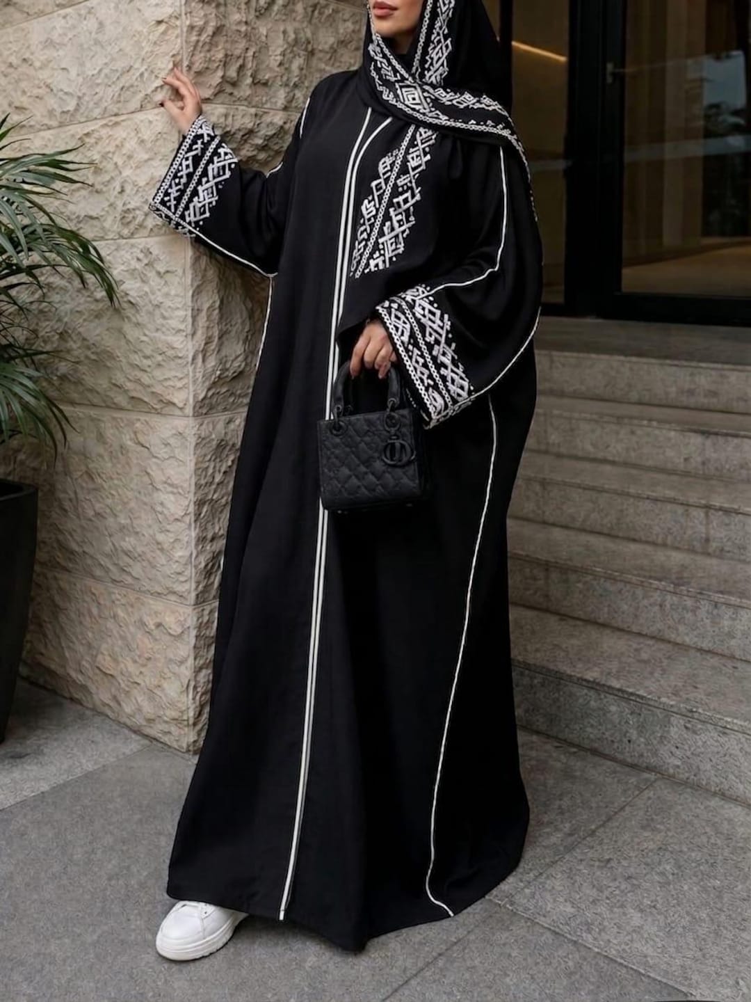 Embroidered Abaya Robe With Matching Hijab – Handmade Arabic Kimono ...