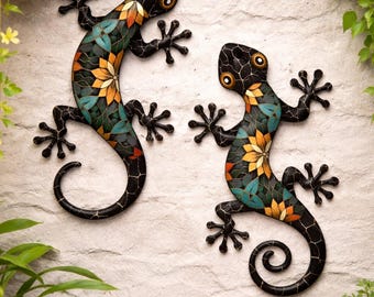 2 Handmade Metal Geckos Boho Wall Art