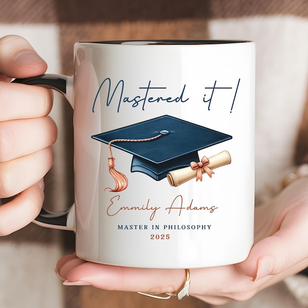 Masters Degree Mug, Mastered It Mug, Masters Degree Graduation Gift, Personalized Masters Degree Coffee Cup, Graduation Mug for Masters