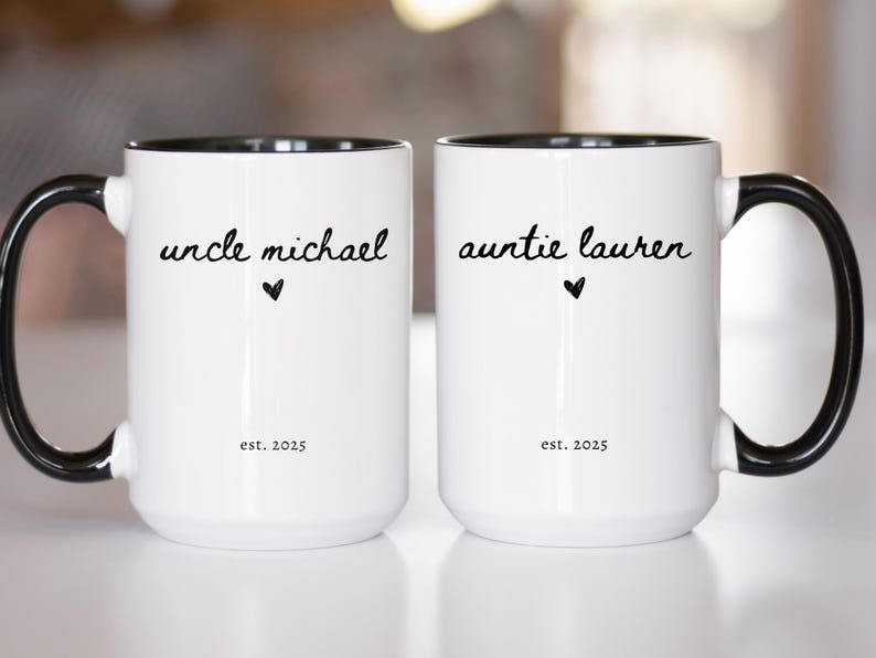 Personalized Aunt & Uncle Coffee Mug Set: Baby Announcement Gift - Etsy