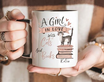 Coffee Books Cats Mug: Bookish Cat Lover Gift