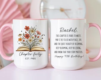 Personalized 40th Birthday Mug: Chapter Forty Floral Design