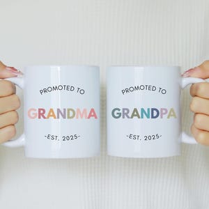 Pregnancy Announcement to Grandparents Mug Set, Promoted to Grandma Mug, Promoted to Grandpa Gift, Pregnancy Reveal to Grandparents Est 2026