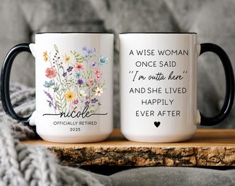 Personalized Retirement Mug for Women – Floral Design, Custom Gift