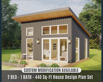 Modern Tiny House Plans, 21x21 Cabin Style | Small Custom House Cottage Plan (Digital Download)