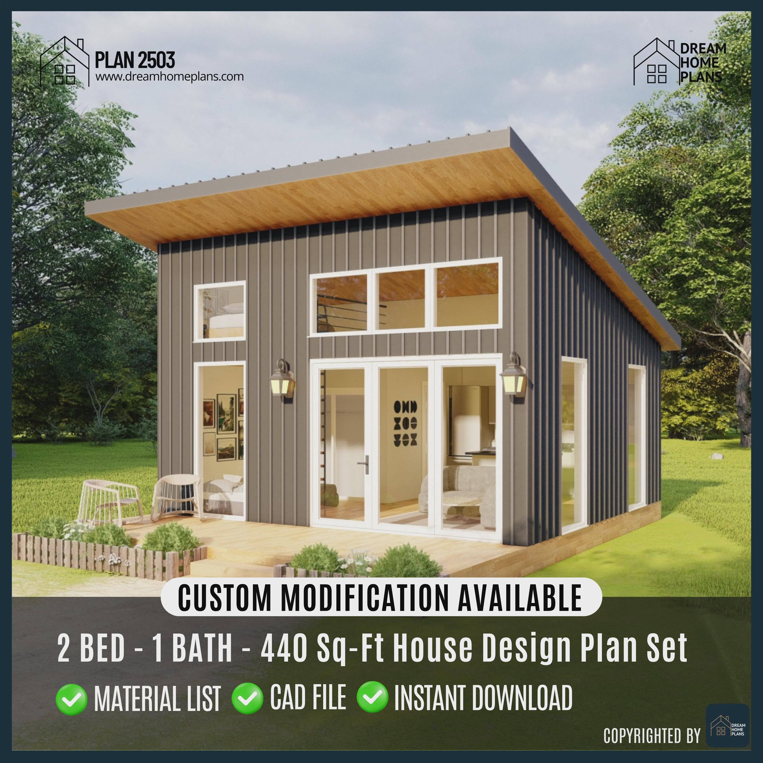Modern Tiny House Plans, 21x21 Cabin Style | Small Custom House
