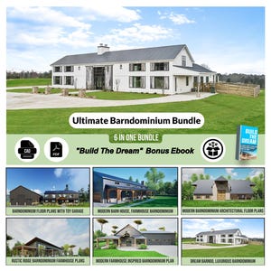 De ultieme Barndominium-designcollectie: 6 aanpasbare moderne boerderijplattegronden met complete blauwdrukken | Volledige architecturale plattegrondset
