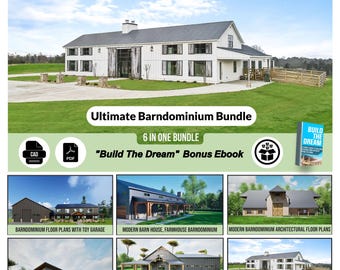 Colección de diseño Barndominium: 6 planos de casas de campo modernas (descarga digital)