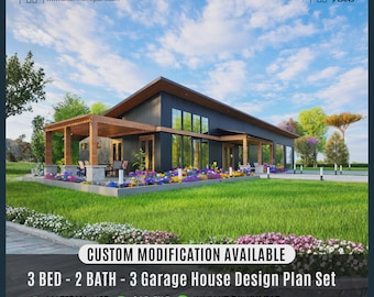 Rustic Ridge Barndominium Farmhouse Plans | Custom House Architect Plans | ( Digital Download )