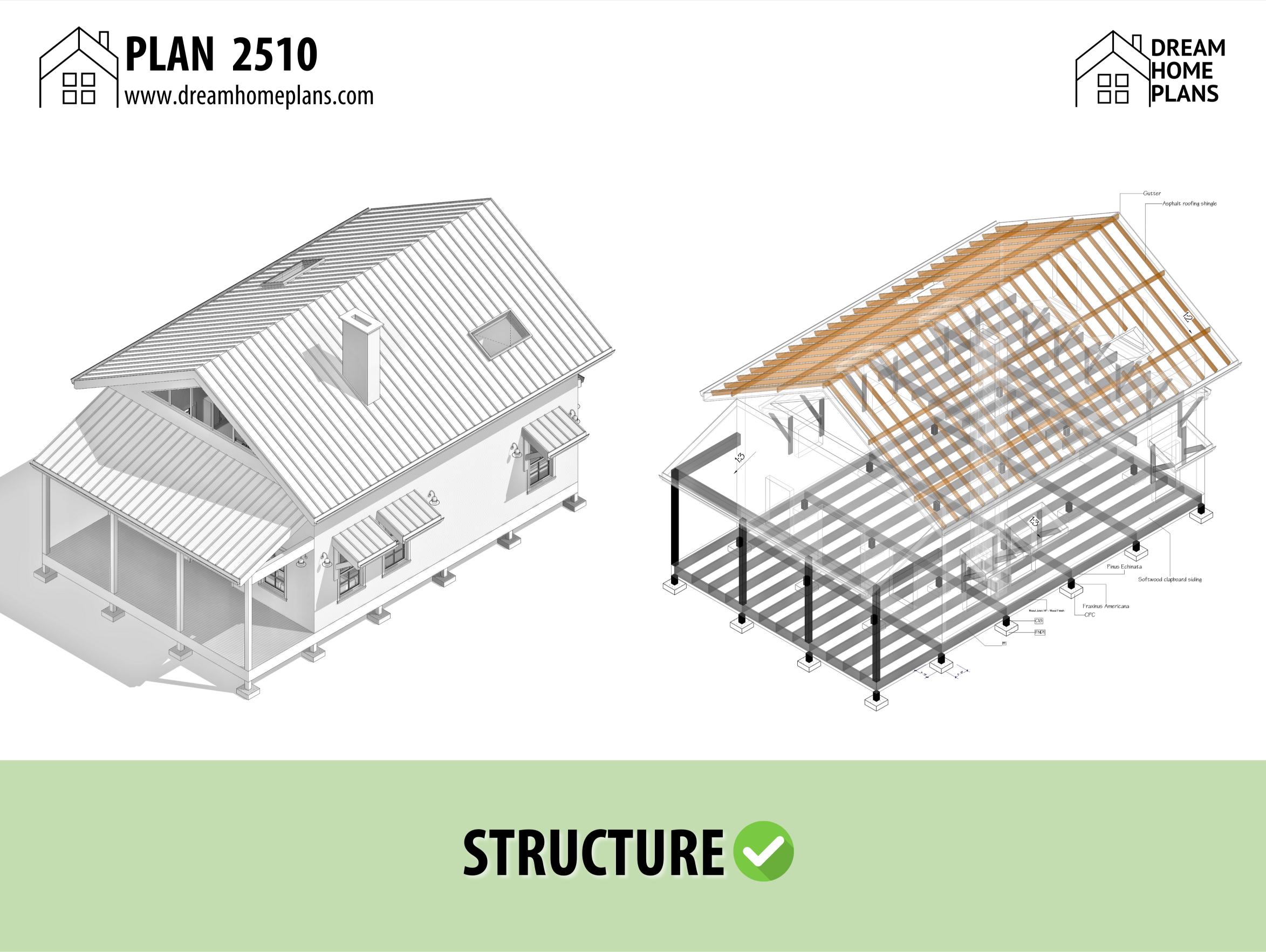 Modern Small Cabin House Plans With Loft (PDF & 3D Model) - Etsy