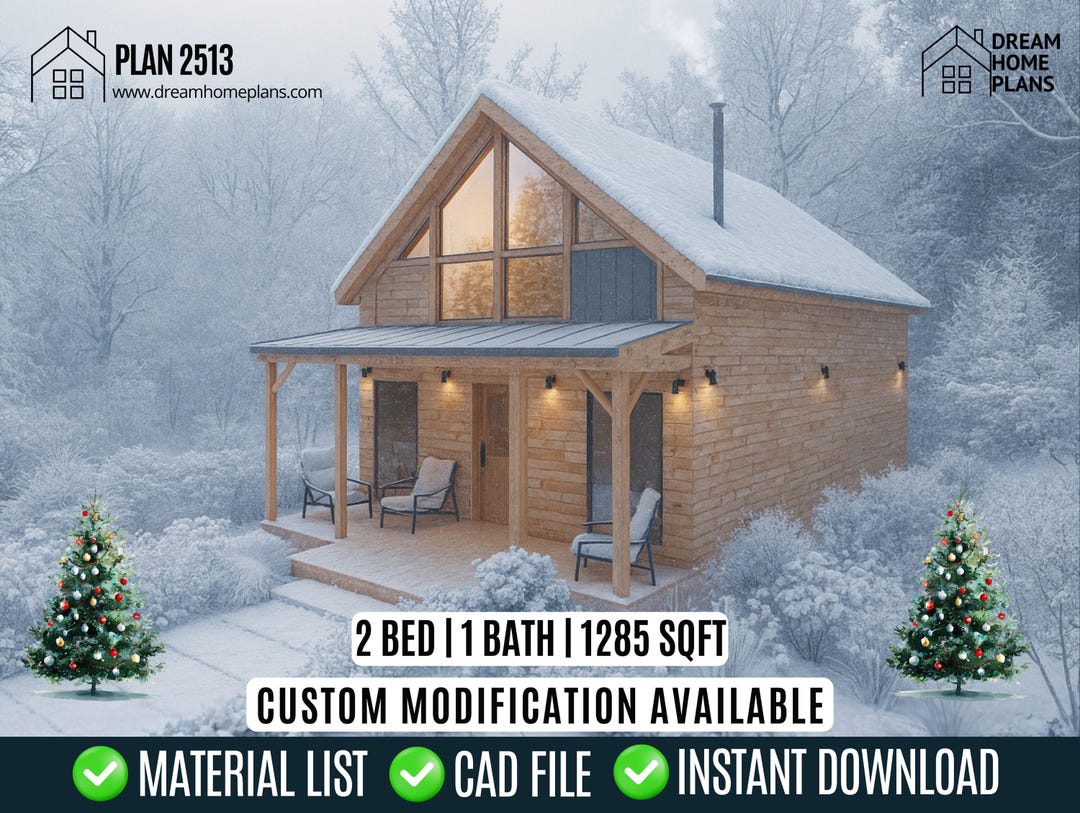 Rustic Cabin House Plan With Loft: 2 Bed, 1 Bath (digital Download) - Etsy  Israel, image size:1080x813