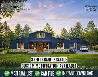 Modern Farmhouse Ranch Plan | 3 Bed, 3 Bath, 2 Garage Home Blueprint (2366 Sq-Ft)