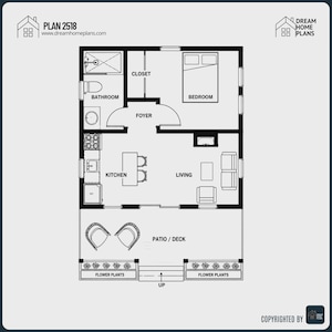 Modern Tiny Cabin House Plan 20'x20' | Custom House Plans Blueprints ...