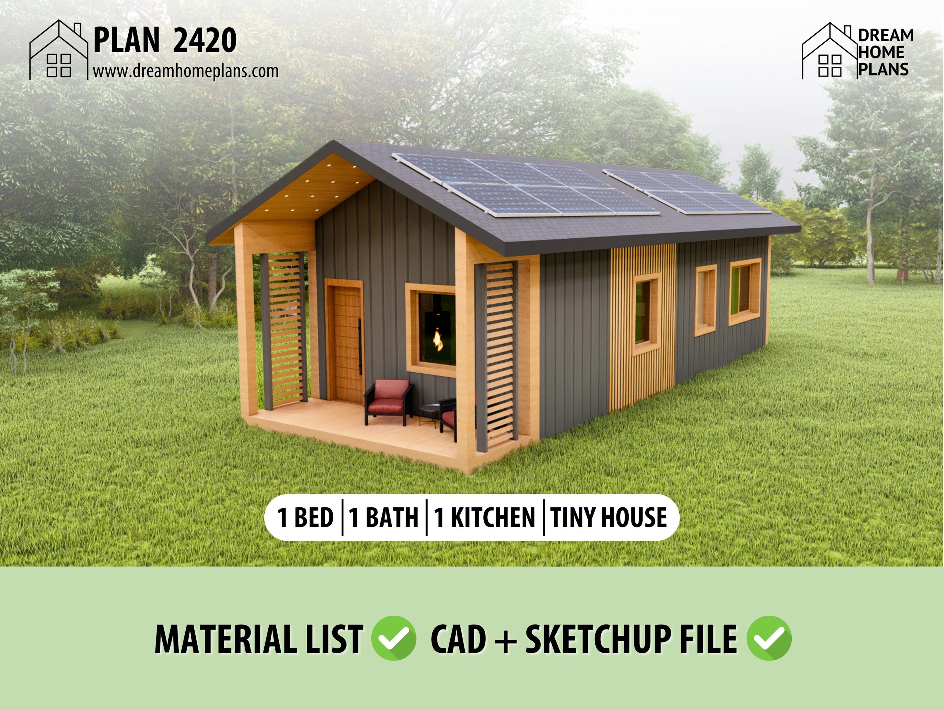 Luxury Cabin House Plans, Modern Cottage Floor Plans 48x14  ,1 bedroom  Small House Blueprints, Architectural Plans for  Tiny Cabin Houses