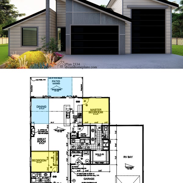 Modern home plans RV Garage Rustic Minimalist blueprints dream home plans ranch 3 bedroom 2 bath covered patio oversized garage