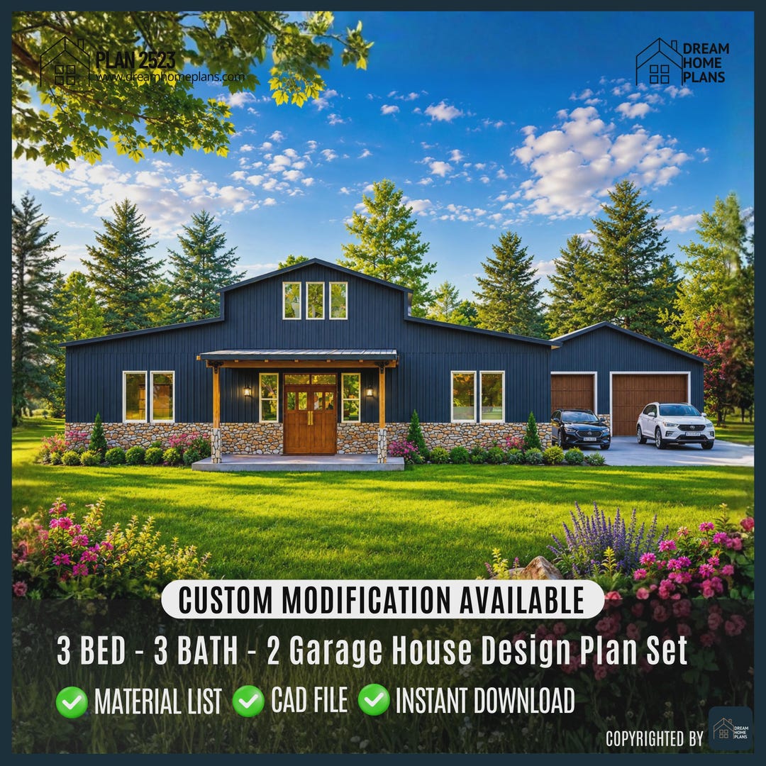 Modern Farmhouse Ranch Plan | 3 Bed, 3 Bath, 2 Garage Custom House ...