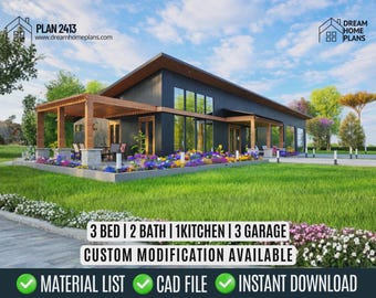 Rustic Ridge Barndominium Farmhouse Plans | Custom House Architect Plans | ( Digital Download )