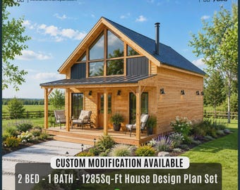Rustikaler Hausplan mit Galerie | 2 Schlafzimmer, 1 Badezimmer, 1285 Quadratfuß große Blockhütte (Digitaler Download)