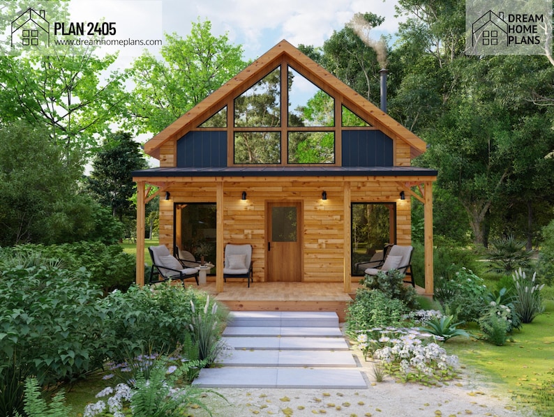 Rustic Cabin House Plan With Loft | 2 Bed, 1 Bath, 1285 Sqft (digital ...
