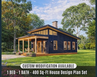 Modern Tiny Cabin House Plan 20'x20' | Custom House Plans Blueprints, Loft Home Design (Digital Download)