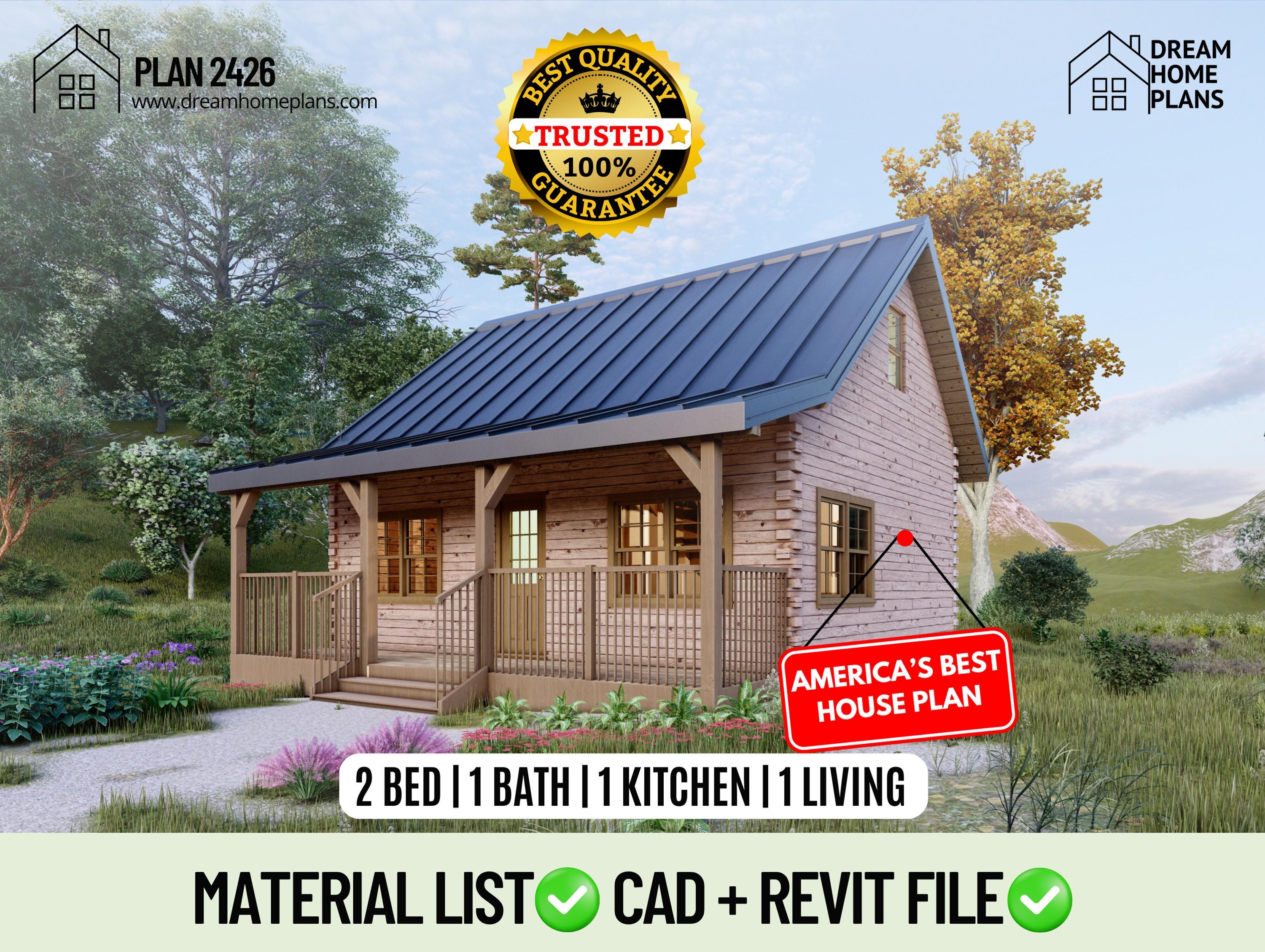 Modern Cottage House Plans: 20x26 Cabin With Loft (PDF Blueprint CAD) - Etsy, image size:3000x2258