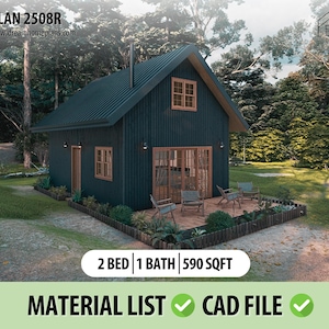 Tiny House Plans 18 x 25, 1Bed 2Bath PDF Plans for small cabin with Loft, Custom Home Plan - Cabin Plans, Full Plan Set, Instant Download