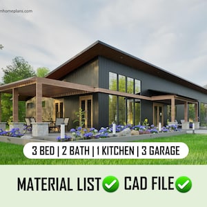 Boerderijplattegronden Rustic Ridge Barndominium | Aanpasbare architectenplannen | Digitale download | Tekeningenblauwdrukken, bronbestand inbegrepen