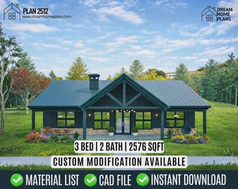 Craftsman Ranch House Plan: 2576 Sq-Ft Cottage Architectural Blueprints (Digital Download
