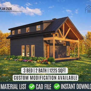 Adirondack Cabin House Plans: 25'x30' Small Home Blueprint (PDF Download)