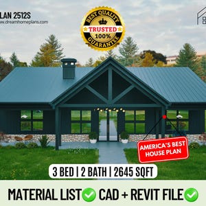 Craftsman Ranch House Plan: 2576 Sq-Ft Cottage Architectural Blueprints (Digital Download