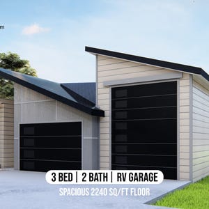 Modern Ranch Home Plans: 3 Bed, 2 Bath, RV Garage (PDF Download)