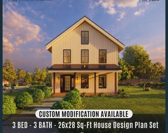 Modern Farmhouse Plan 3 Bed, 3 Bath | Custom House Plans Architectural Blueprint (Digital Download)